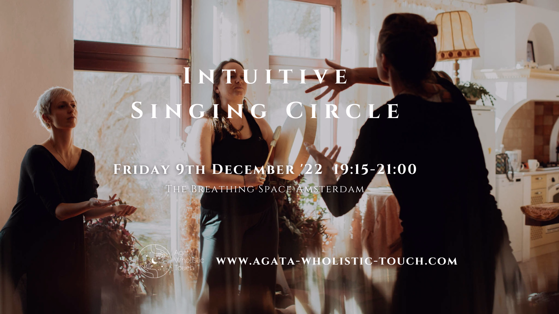"Intuitive Singing Circle" poster with three women in a room