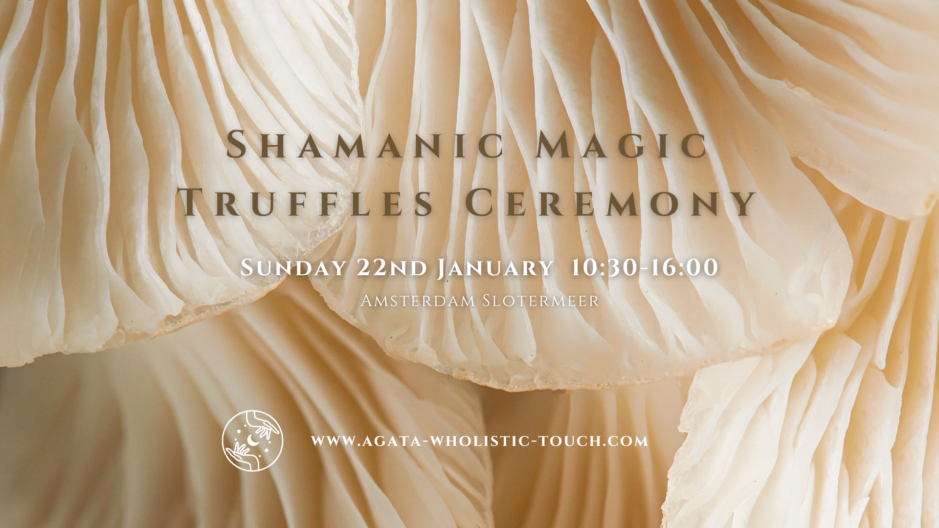 "Shamanic Magic Truffles Ceremony" poster with close-up of truffles